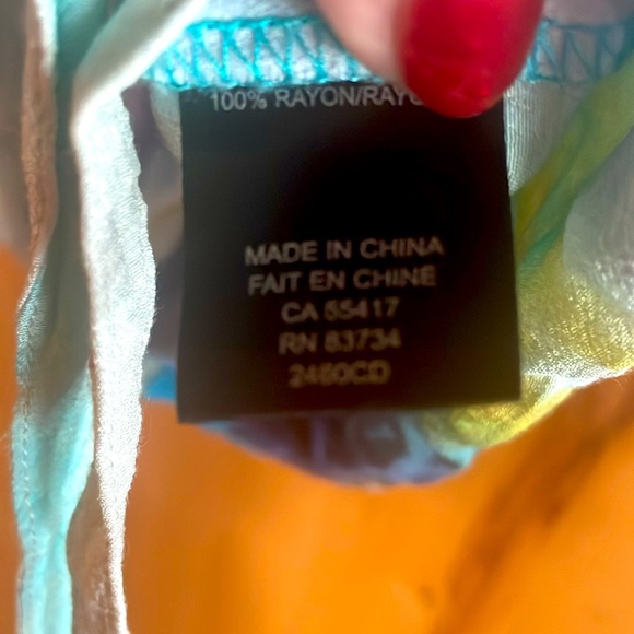 Carre Noir tie-dye watercolor shirt, drawstring hem/flutter sleeves; Size S/P - Picture 5 of 7